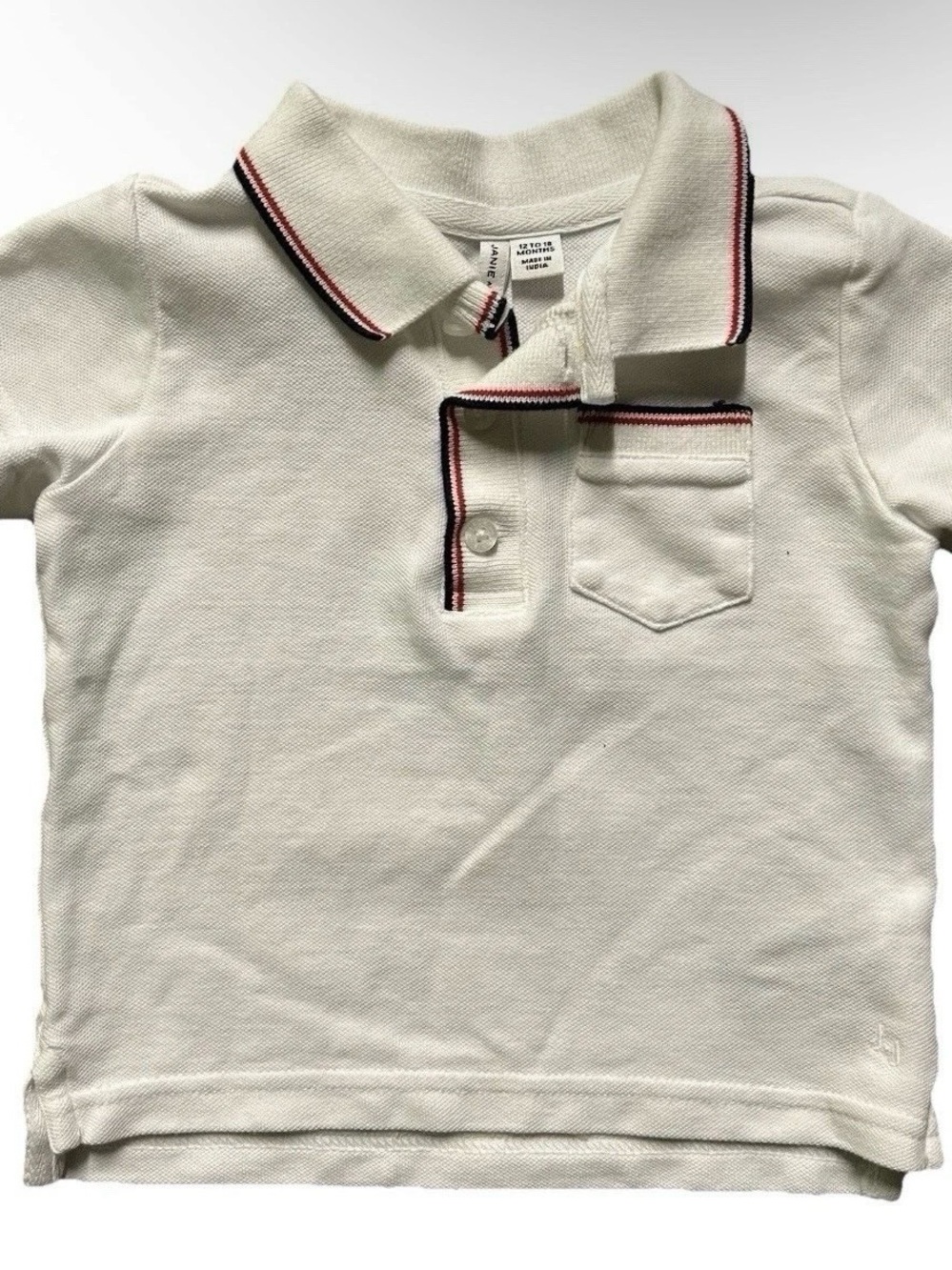 Janie And Jack Baby Toddler Boy White Polo Golf Shirt Size 12-18 Months